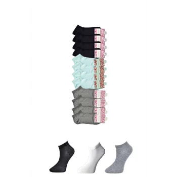 Siyah Gri ve Beyaz Kadın Bilek Çorap 12 çift