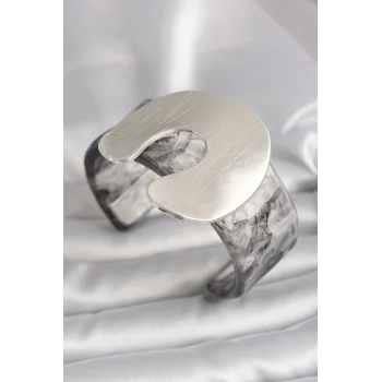 Siyah Mermer Desen Akrilik Plaka Vintage Kadın Bilezik