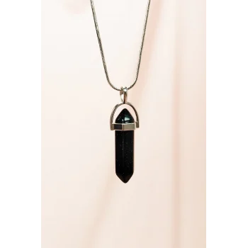 Siyah Yıldız Taşı Doğal Taşı Zincirli El Yapımı Tasarımlı Kolye Uç: 3,5 cm Zincir: 20 cm Kutulu