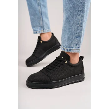 SLW152 Cool Bağcıklı Keten Erkek Günlük Spor Klasik Ayakkabı KST - Siyah