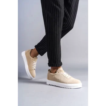 SLW152 Cool Bağcıklı Süet Erkek Günlük Spor Klasik Ayakkabı SBT - Krem