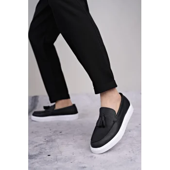 SLW153 Bloom Bağcıksız Püsküllü Cilt Erkek Günlük Spor Klasik Ayakkabı CBT - Siyah