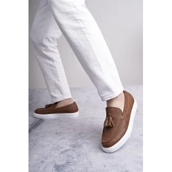 SLW153 Bloom Bağcıksız Püsküllü Cilt Erkek Günlük Spor Klasik Ayakkabı CBT - Taba