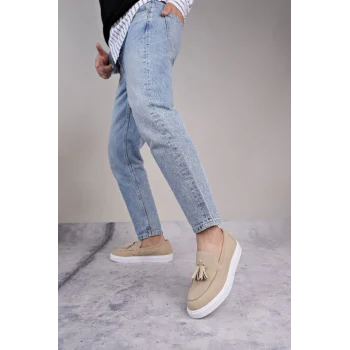 SLW153 Bloom Bağcıksız Püsküllü Süet Erkek Günlük Spor Klasik Ayakkabı SBT - Krem