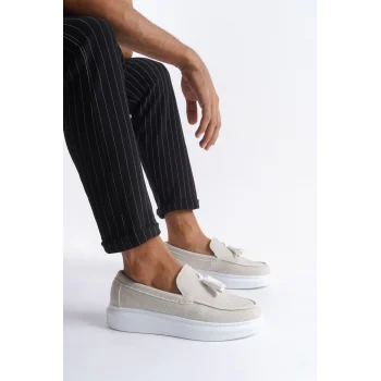 SLW154 Blaze Bağcıksız Püsküllü Keten Erkek Günlük Spor Klasik Ayakkabı KBT - Beyaz