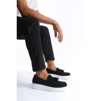 SLW154 Blaze Bağcıksız Püsküllü Süet Erkek Günlük Spor Klasik Ayakkabı SBT - Siyah