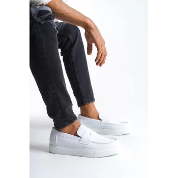 SLW180 Estilo X Bağcıksız Cilt Erkek Günlük Spor Klasik Ayakkabı CBT - Beyaz