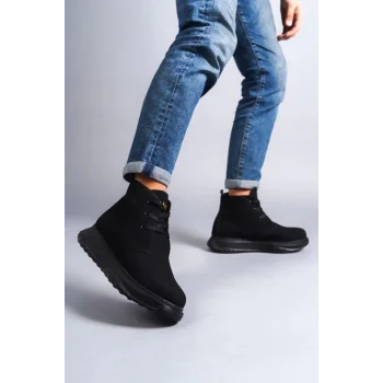 SLW204 Franca Bağcıklı Süet Erkek Spor Bot ST - Siyah