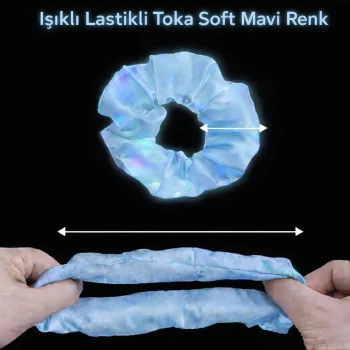 Soft Mavi Renk Led Işıklı Lastikli Saç Tokası - 3 Modlu Festival & Parti Saç Tokası