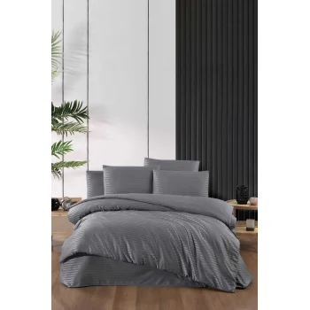 Stripe Saten Line Çift Kişilik Nevresim Takımı Antrasit