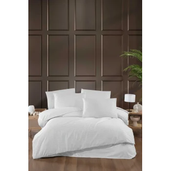 Stripe Saten Line Çift Kişilik Nevresim Takımı Beyaz