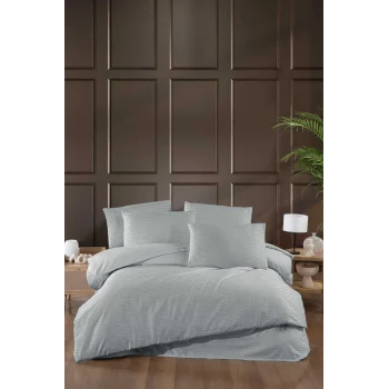 Stripe Saten Line Çift Kişilik Nevresim Takımı Gri