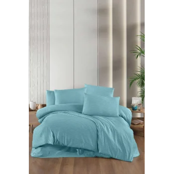 Stripe Saten Line Çift Kişilik Nevresim Takımı Mint Yeşil