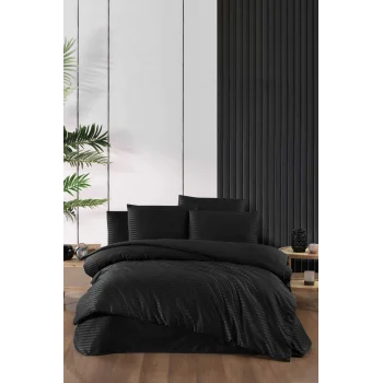 Stripe Saten Line Çift Kişilik Nevresim Takımı Siyah