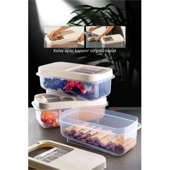 Sürgülü Kapaklı 7.5 Lt Erzak Bakliyat Un Şeker Saklama Kabı