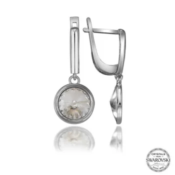 Luz&Pos Swarovski Crystal Taşlı Gümüş Beyaz Sallantılı Kadın Küpe