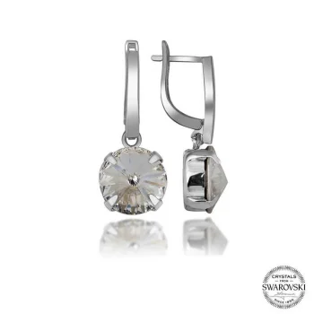 Luz&Pos Swarovski Crystal Taşlı Gümüş Beyaz Sallantılı Kadın Küpe