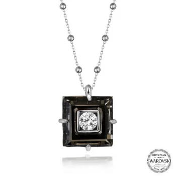 Luz&Pos Swarovski Crystal Taşlı Top Zincir Siyah Elmas Gümüş Kadın Kolye