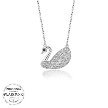 Luz&Pos Swarovski Taşlı Gümüş Kuğu Bayan Kolye