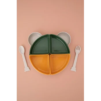 Tabldot Mama Tabağı Çıkarılabilir Kaseli -tepsili 4 Bölmeli Çatal Kaşıklı Ayıcık Beslenme Kabı