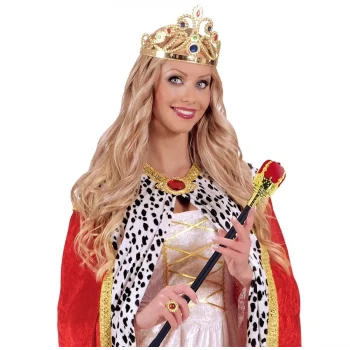 Taşlı Altın Renk Prenses Tacı Ve Kırmızı Kraliyet Prenses Asası