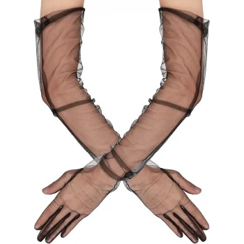 Uzun Boy Likralı Siyah Renk Yetişkin Mega Tül Eldiven 53 Cm