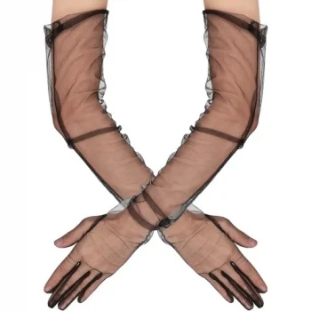 Uzun Boy Likralı Siyah Yetişkin Mega Tül Eldiven