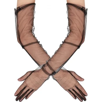 Uzun Boy Likralı Siyah Yetişkin Mega Tül Eldiven