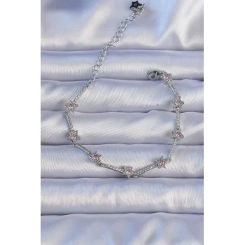 Vip Seri Pirinç Gümüş Renk Zirkon Taşlı Halley Yıldız Model Bileklik