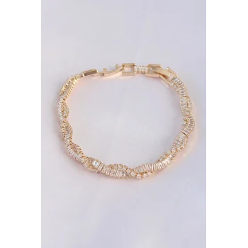Vip Seri Pirinç Zirkon Taşlı Gold Renk Sarmal Model Bileklik