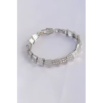 Vip Seri Pirinç Zirkon Taşlı Gümüş Renk Geometrik Bileklik