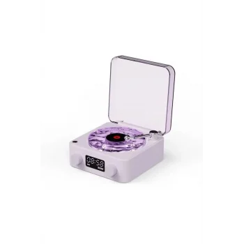 Waves Nostalji Plak Görünümlü Bluetooth Hoparlör 3d Ses Dalgası Retro Müzik Plak Mor