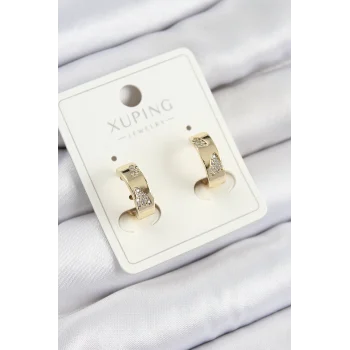 Xuping Zirkon Taşlı Desenli Halka Model Gold Renk Kadın Küpe