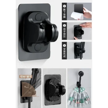 Yapışkanlı Duş Başlığı Tutucu Ayarlı Siyah