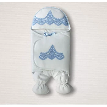 Luz&Pos Yenidoğan Fistolu Fiyonk Kurdelalı Şapkalı Lüks Kız Erkek Bebek Ayaklı Kundak Bebek Battaniyesi Mavi