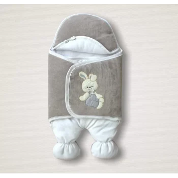 Luz&Pos Yenidoğan Kadife Kumaş Ayıcık Nakışlı Şapkalı Kız Erkek Bebek Ayaklı Kundak Bebek Battaniyesi Kahverengi