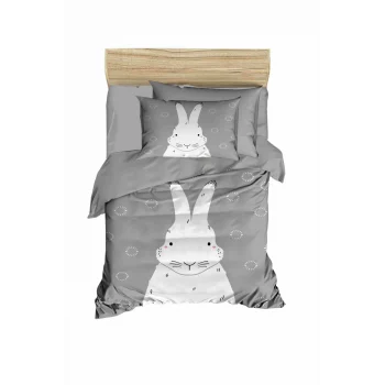 Yenidoğan Kız / Erkek Unisex Bebek Nevresim Takımı &#37;100 Pamuklu Gri Tavşan