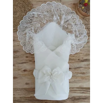 Luz&Pos Yenidoğan Kumru İnci Fiyonk Kristal Parlak Duvaklı Kundak Bebek Battaniyesi Ekru