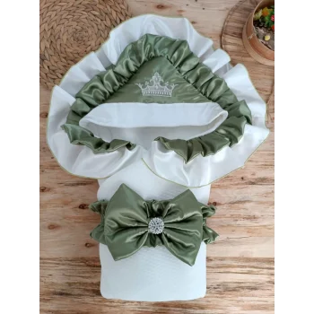 Luz&Pos Yenidoğan Mehtap Lüks Kelebek Taç Nakışlı Bebek Battaniyesi Kundak Yeşil