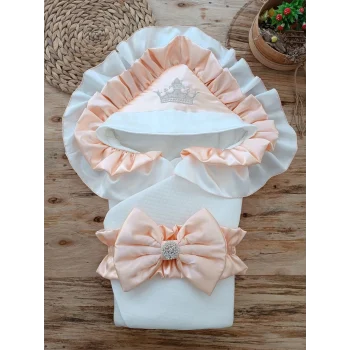 Luz&Pos Yenidoğan Mehtap Lüks Kelebek Taç Nakışlı Bebek Battaniyesi Kundak Pudra