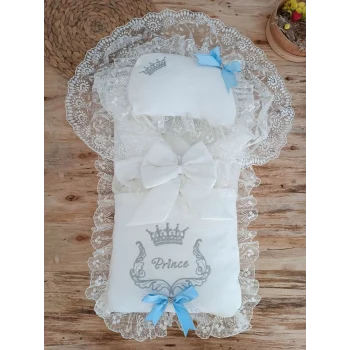 Luz&Pos Yenidoğan Sahra Benim Prensim Nakışlı Kundaklı Trilüks Erkek 3lü Alt Açma Seti Mavi