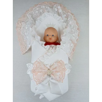 Luz&Pos Yenidoğan Sahra Taç Nakışlı Trilüks Kundak Bebek Battaniyesi Ekru