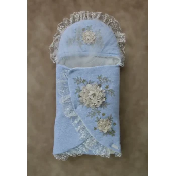 Luz&Pos Yenidoğan Üç Gül Bahçesi Erkek Kundak Bebek Battaniyesi Mavi