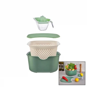 Yeşil 5pcs Mutfak Seti Pls.karıştırma Kap=4lt - Süzgeç=3.5lt - Kesim Pano - Sıkacak=0.25lt