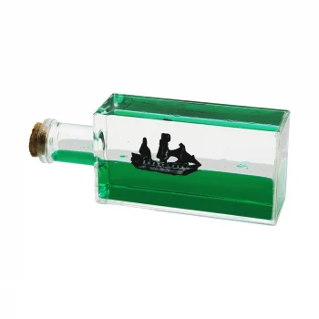 Yeşil Su  Dikdörtgen Mika - Şişe  Yüzen Batmayan Gemi Dekoratif Biblo Akvaryum 6.5x16.5x4.3cm