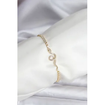 Yılan Model Zirkon Taşlı Gold Renk Pirinç Su Yolu Kadın Bileklik