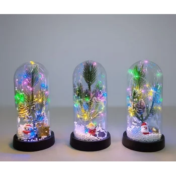 Yılbaşı Temalı Işıklı  Dekoratif Cam Fanus Alk5074