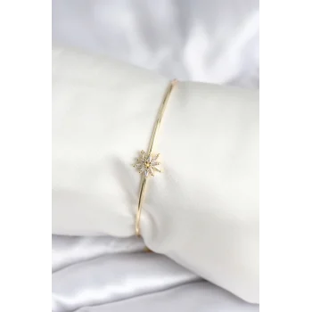 Yıldız Figürlü Gold Renk Pirinç Kadın Bileklik