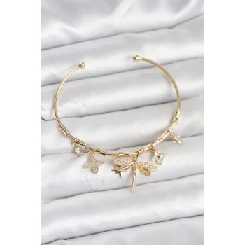 Yusufçuk Charmlı Gold Renk Pirinç Kadın Bileklik