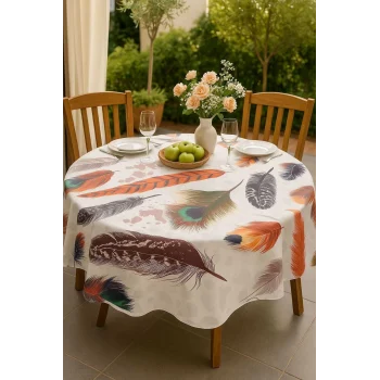 Yuvarlak Tüy Desenli Duck Kumaş Masa Örtüsü 150x150 Cm